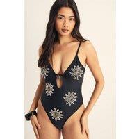 NastyGal Women's Sun Embellished Swimsuit in Black | Size: 12