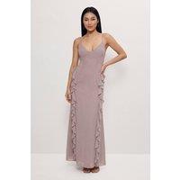 MissPap Women's Ruffle Detail Open Back Maxi Dress in Mink | Size: 16
