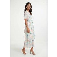 Wallis Women's Petite Floral Print Ruffle MAXI Dress in Ivory | Size: 14