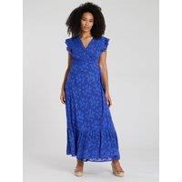 South Beach Women's Jacquard Wrap Midi Dress in Blue | Size: 14