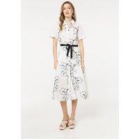 Liquorish Women's Floral Shirt Midi Dress with Belt in White | Size: XL