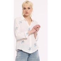 House of Holland Women's Embroidered Cotton Button-Up Shirt in Cream | Size: Large