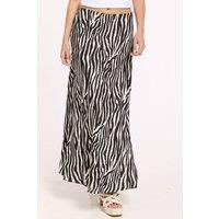 Liquorish Women's Black Zebra Print Satin Maxi Skirt