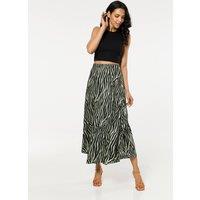 Liquorish Women's Green Zebra Print Satin Silk Blend Maxi Skirt