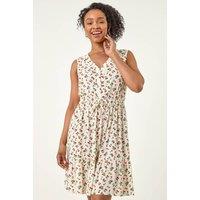 Roman Women's Petite Cherry Tie Waist Dress in Ivory | Size: 18