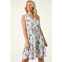 Roman Women's Petite Strawberry Tie Waist Dress in Blue | Size: 18
