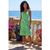 Roman Women's Leaf Print Strappy Frill Dress in Green | Size: 16