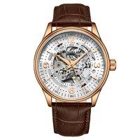 STHRLING Original Men's Denmark Automatic 42mm Skeleton Watch with Leather Band in Rose Gold