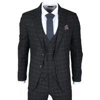 Infinity Leather Men's Checked 3 Piece Suit Tailored Fit in Black | Size: 42R