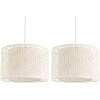 First Choice Lighting Set of 2 Mylo - Taupe Linen Cut Out 35cm Easy Fit Pendant Shades in Cream