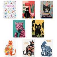 Wee Blue Coo Cat Lover Birthday Multipack Of 8 Cards Cute Feline Themed Celebration | Size: 8 pack