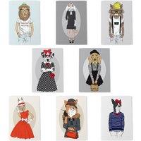 Wee Blue Coo Fashion Animal Multipack Of 8 Cards Cute Clothes Animals Style Designs | Size: 8 pack