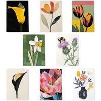 Wee Blue Coo Floral Greeting Art Cards Vintage Botanical Illustration Flower Set | Size: 8 pack