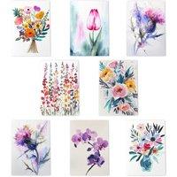Wee Blue Coo Floral Greeting Art Cards Bright Colourful Bloom Nature Designs | Size: 8 pack