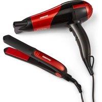 Geepas 2-in-1 Hair Dryer & Hair Straightener Combo Set in Red