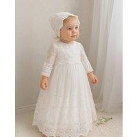 Lilly + Bo Girl's Magdalena - Baptism Christening Gown with Bonnet in White | Size: 3 m