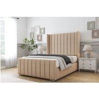 Comfort Beds Serena Plush Bed Frame With Mattress -50 Upholstered Wingback in Stone | Size: King