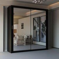 Sliding Wardrobes 4U Modern Double Sliding Door Wardrobe 150cm X 217cm in Black | Size: 150 cm X 217 cm