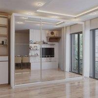 Sliding Wardrobes 4U Modern Triple Door Sliding Wardrobe W250cm x H217 x D62cm in White