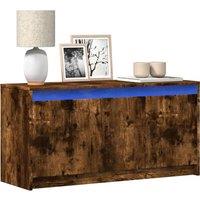 Berkfield Home TV Cabinet with LED Smoked Oak 100x34x50 cm Engineered Wood in Brown | Size: 100 x 34 x 50 cm