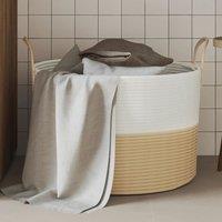 Berkfield Home Storage Basket Beige & White 51x33 cm Cotton | Size: 51x33 cm