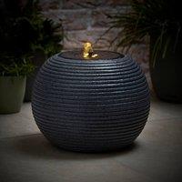 ValueLights Solar Powered Round Ribbed Outdoor Garden Water Fountain Feature in Grey