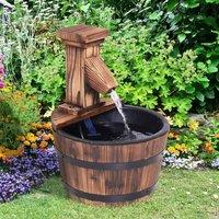 OUTSUNNY Wood Barrel Patio Water Fountain Water Feature with Electric Pump for Garden in Brown