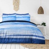 Smart Living Luxury Hotel Quality Reversible Ribbed Velvet Duvet Cover with Pillowcases in Blue | Size: Super King