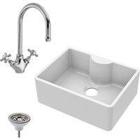 Balterley Fireclay 1 Bowl Butler Sink Tap Ledge Tap Waste 595mm in White