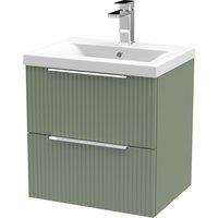 Balterley Fluted Wall Hung 2 Drawer Vanity Basin Unit & Basin 500mm, Satin Green