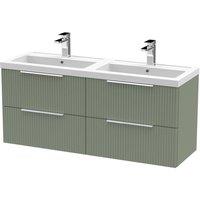 Balterley Fluted Wall Hung 4 Drawer Vanity Basin Unit & Basin 1200mm Satin Green