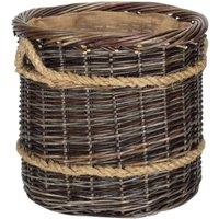 Red Hamper Round Hessian Lined Heritage Rope Lined Log Basket in Brown | Size: Medium