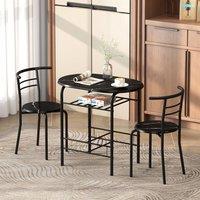 HOMCOM Breakfast Bar Table & Stools Set, Dining Room Set with Shelf in Black