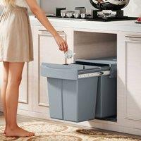 HOMCOM Kitchen Cupboard Bin with 40L Dual Compartment, Pull Out Bin, Grey