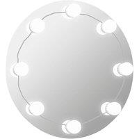 Berkfield Home Wall Mirror with LED Lights Round Glass in Silver