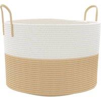 Berkfield Home Storage Basket Beige & White 51x33 cm Cotton | Size: 51x33 cm