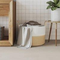Berkfield Home Storage Basket Beige & White 51x33 cm Cotton | Size: 51x33 cm