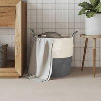 Berkfield Home Storage Basket Grey & White 43x38 cm Cotton | Size: 43x38 cm