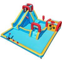 Gymax Inflatable Double Water Slide Park 9-in-1 Giant Bounce House-Blue in Blue