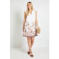 Wallis Women's Petite Palm Print Sleeveless Shift Dress in Ivory | Size: 8