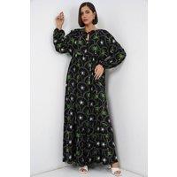 Big Dart Women's Tropical Printed Maxi Dress with Button Closure in Black | Size: Medium