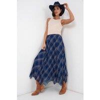 Big Dart Women's Asymmetrical Patterned Maxi Skirt in Navy