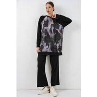 Big Dart Women's Oversize Abstract Print Crew Neck Tunic & Pants Set in Black | Size: Small