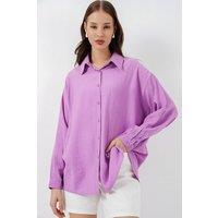 Big Dart Women's Oversized Long-Sleeve Button-Up Shirt in Lilac | Size: Medium