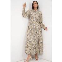 Big Dart Women's Paisley Belted Midi Shirt Dress in Beige | Size: XL