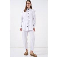 Big Dart Women's Linen Blend Long Sleeve Shirt & Pants Co-ord Set in White | Size: Large