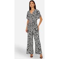 Yumi Women's Zebra Stripe Relaxed Jumpsuit in Black | Size: 10