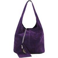 Kitise Women's Spacious Slouch Genuine Italian Suede Tote Handbag in Purple