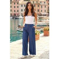 Roman Women's Denim Contrast Stitch Wide Leg Trouser in Indigo | Size: 12