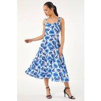 Roman Women's Petite Floral Strappy Midi Dress in Blue | Size: 18